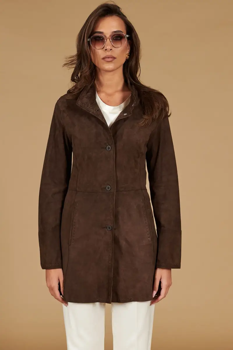 Cappottino in pelle camoscio testa di moro sfoderato D'Arienzo, Seleziona Testa di moro