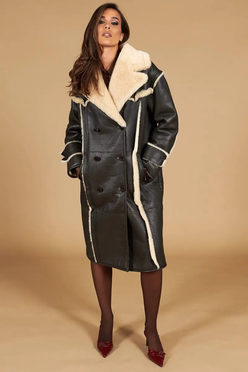 Cappotto in montone testa di moro doppiopetto effetto vintage D'Arienzo, Seleziona Testa di moro