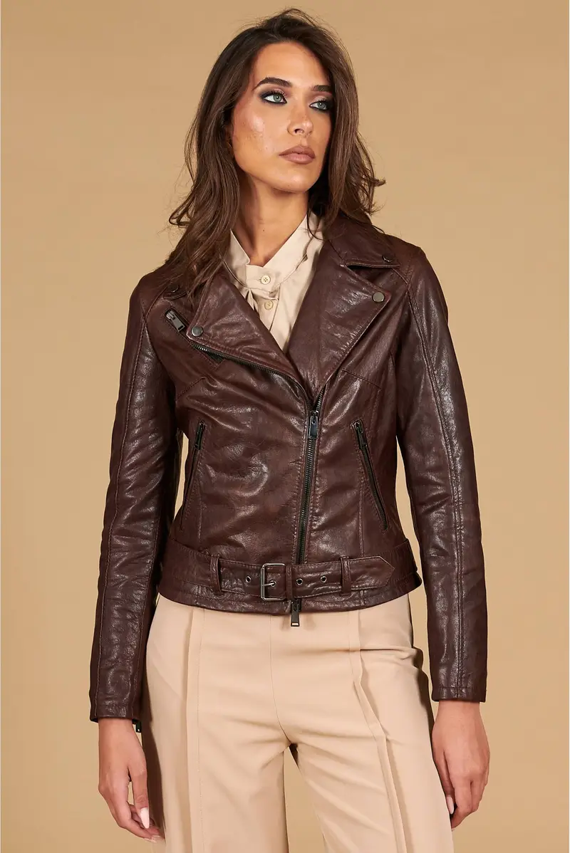 Chiodo in pelle testa di moro con cintura effetto vintage D'Arienzo, Seleziona Testa di moro