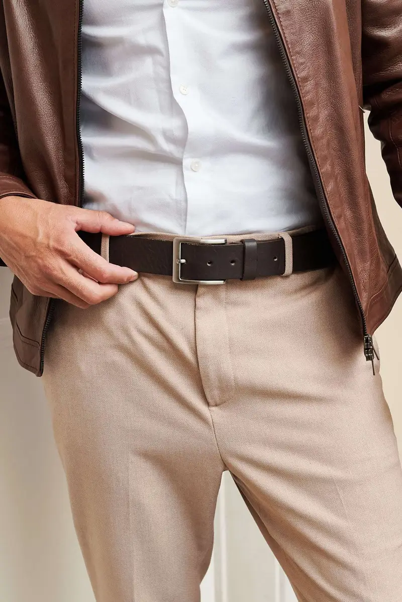 Cintura uomo in pelle di vitello marrone con fibbia argento D'Arienzo, Seleziona Marrone