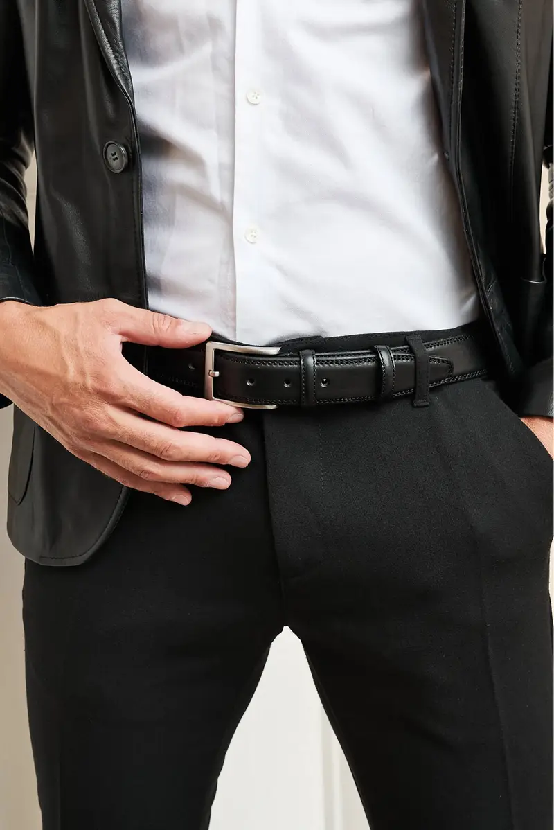 Cintura uomo in pelle nera di vitello con fibbia argento D'Arienzo, Seleziona Nero