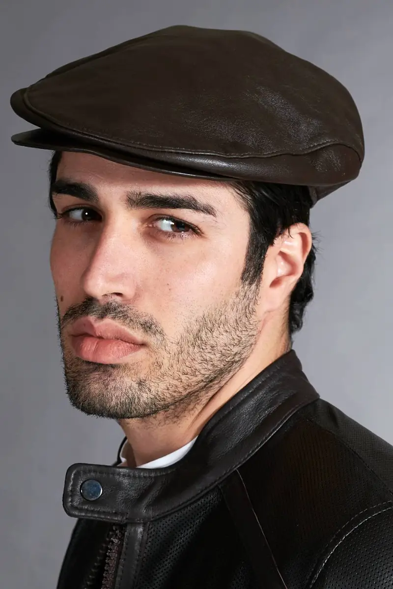 Coppola in pelle testa di moro uomo visiera con bottone a pressione D'Arienzo, Seleziona (59cm), Colore Testa di moro