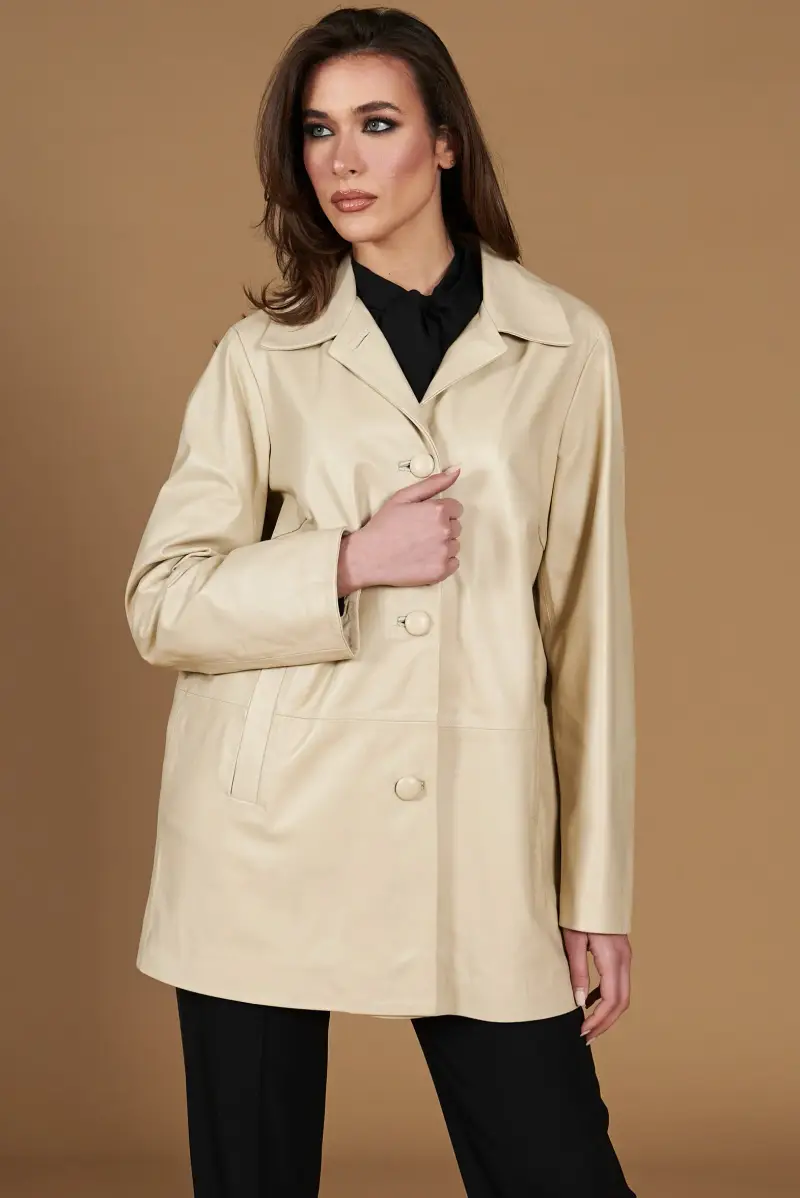 Giacca in pelle beige monopetto versione oversize D'Arienzo, Seleziona Beige