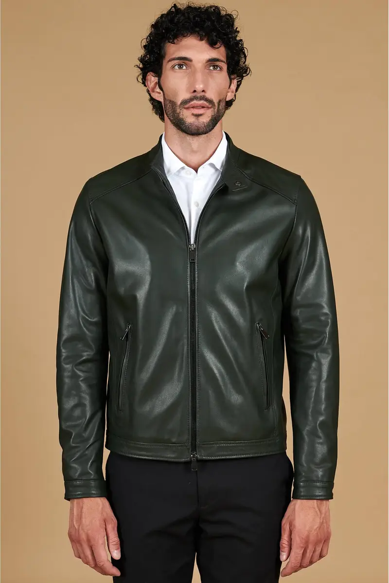 Giacca in pelle naturale verde effetto liscio D'Arienzo, Seleziona Verde