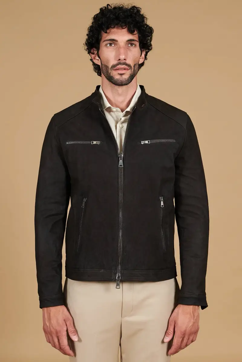 Giacca in pelle nubuck testa di moro effetto raggrinzito D Arienzo, Seleziona Testa di moro