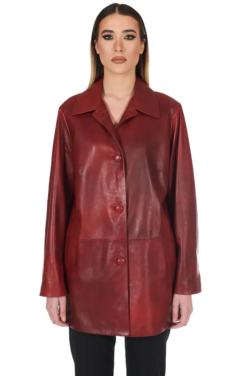Giacca in pelle rosso nuvolato monopetto chiusura bottoni D'Arienzo, Seleziona Rosso