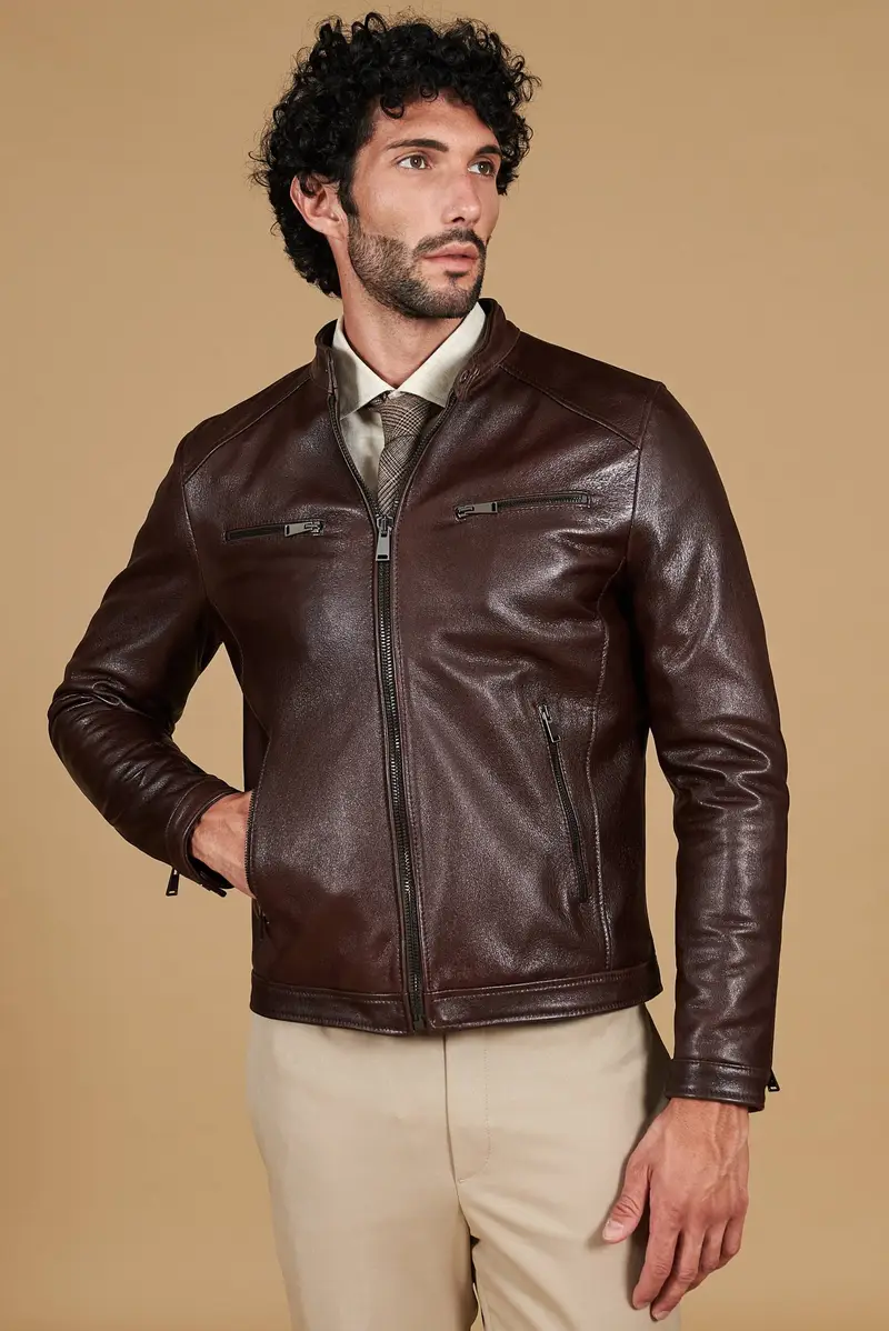 Giacca in pelle testa di moro effetto vintage D'Arienzo, Seleziona Testa di moro