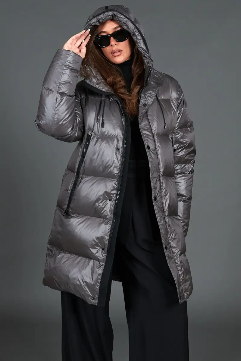 Giaccone lungo in vera piuma colore grigio da ripiegare a zaino D'Arienzo, Seleziona , Colore Grigio