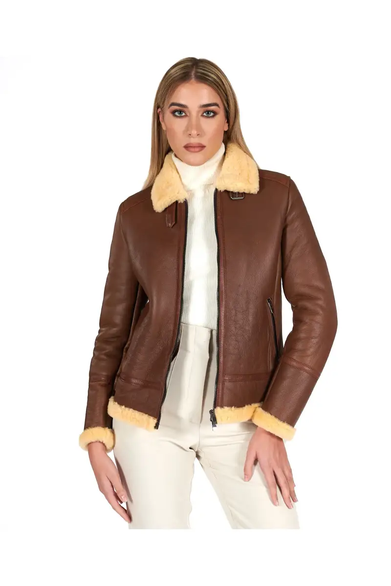 Montone shearling cuoio con fibbie e cerniera centrale D'Arienzo, Seleziona Cuoio