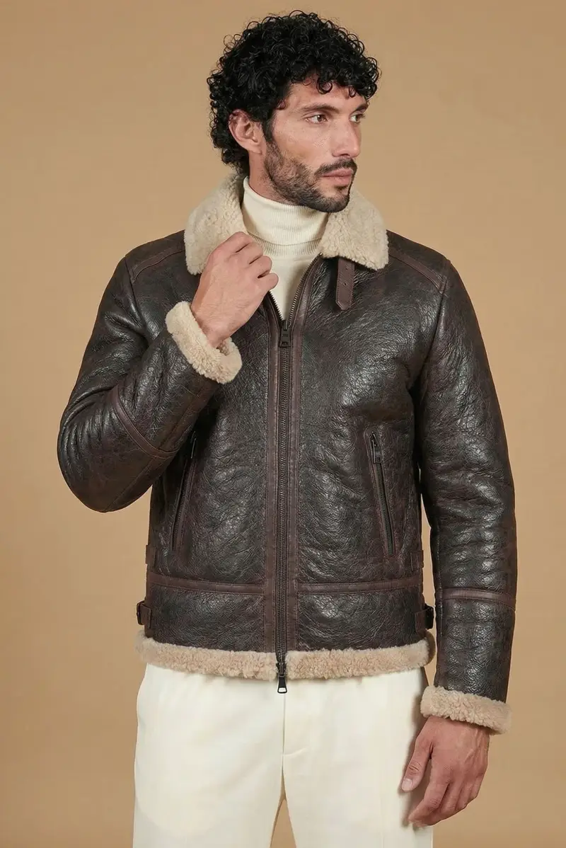 Montone shearling testa di moro biker uomo collo camicia con fibbia D Arienzo, Seleziona Testa di moro
