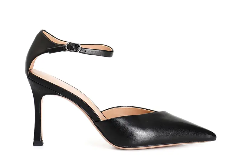 décollété in pelle con laccio alla caviglia nero