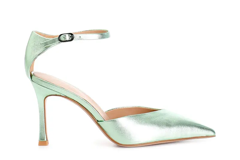 décollété in pelle laminata con laccio alla caviglia menta 36