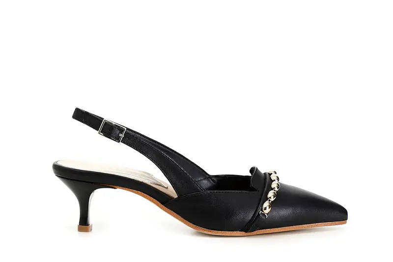 dècollète color block con inserto gioiello a catena sul davanti nero