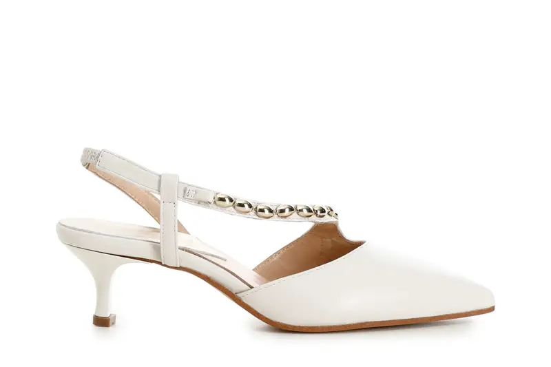 dècollète con chiusura asimmetrica e catena decorativa off white