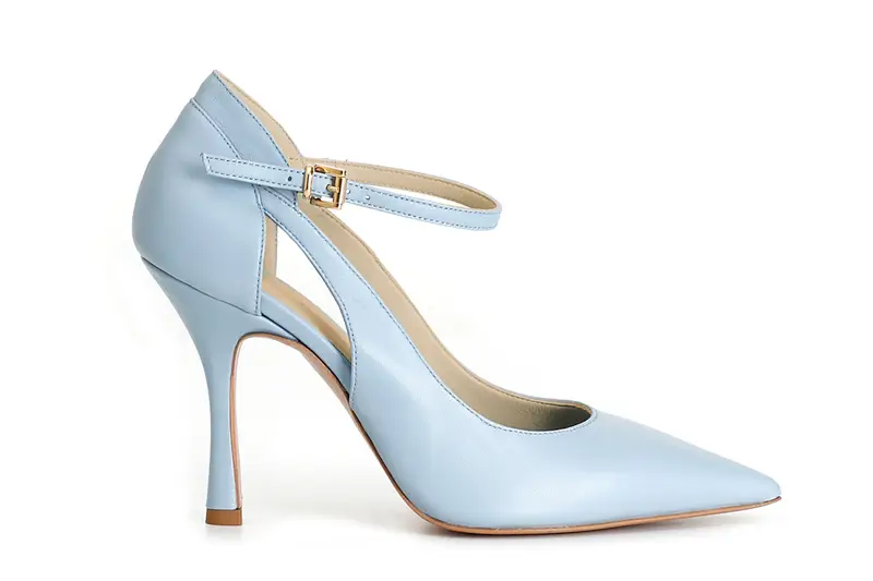 dècollète' in pelle con cinturino alla caviglia cielo