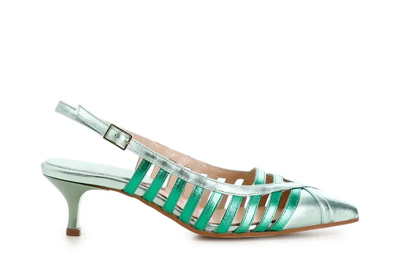 dècollète in pelle laminata con fasce laterali multi verde