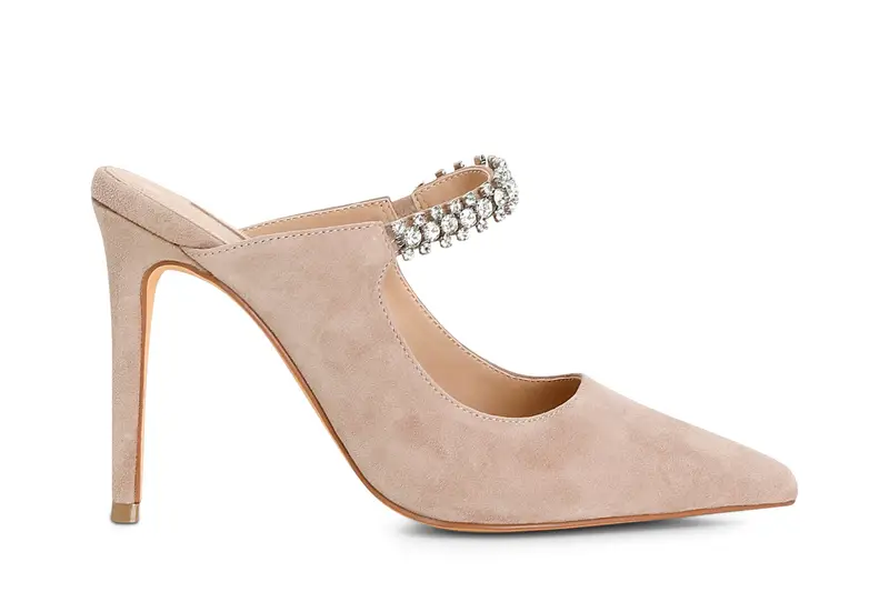 dècollète in pelle scamosciata aperte dietro con strass cipria 40