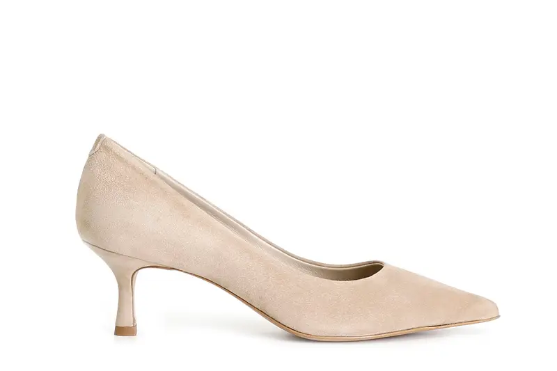 dècollète in pelle scamosciata ecru