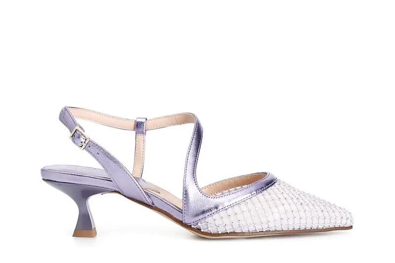 décolleté aperta dietro modello asimmetrico retina con strass davanti lilla 37