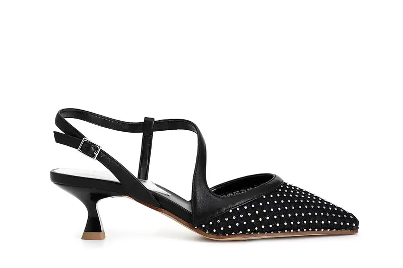 décolleté aperta dietro modello asimmetrico retina con strass davanti nero 40