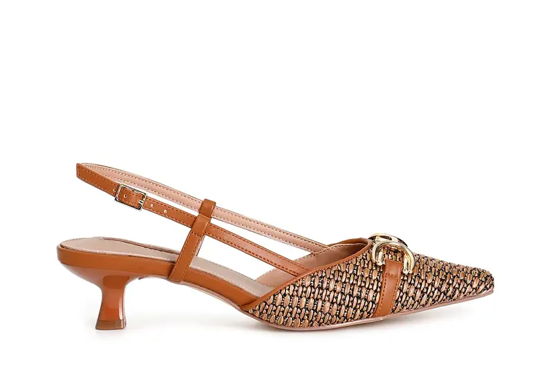 décolleté bimateriale con morsetto cuoio/nero 36