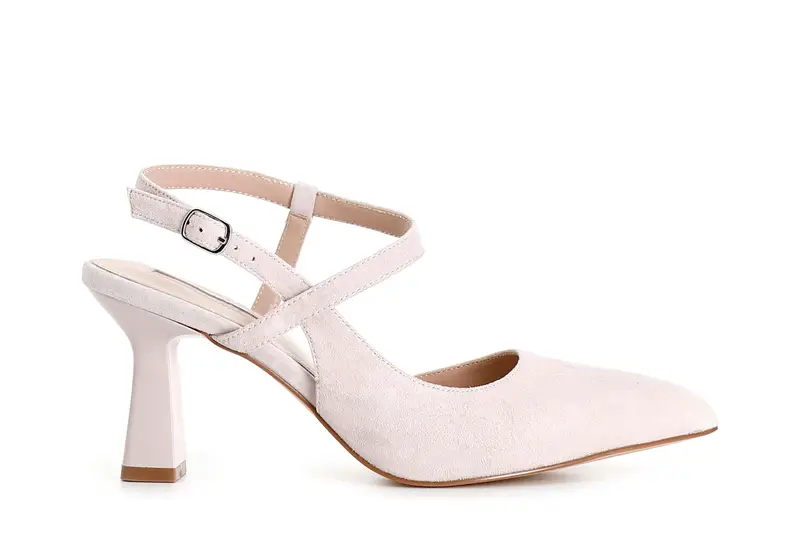 décolleté in camoscio con laccio alla caviglia cipria