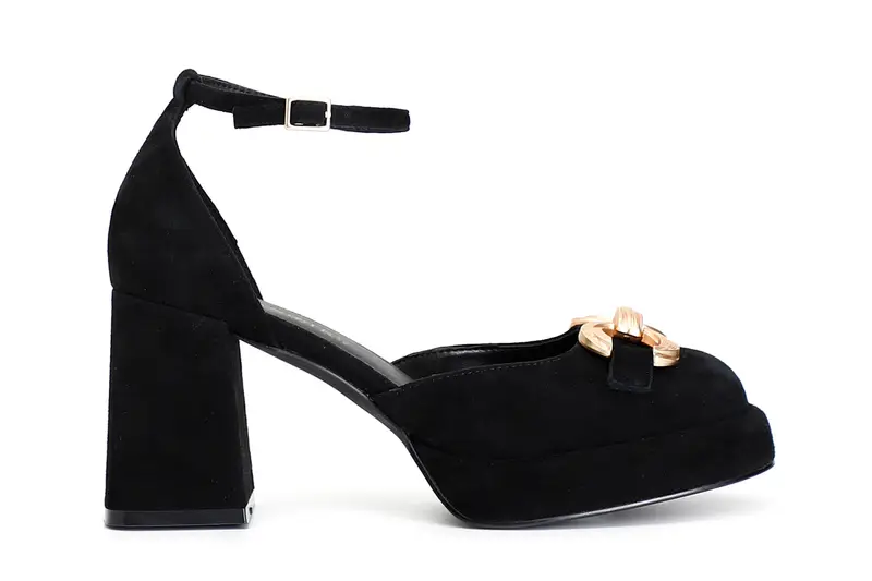 décolleté in camoscio con laccio e morsetto nero 36