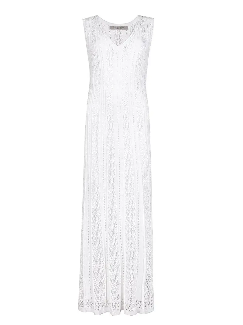 Abito bianco lungo ricami traforati