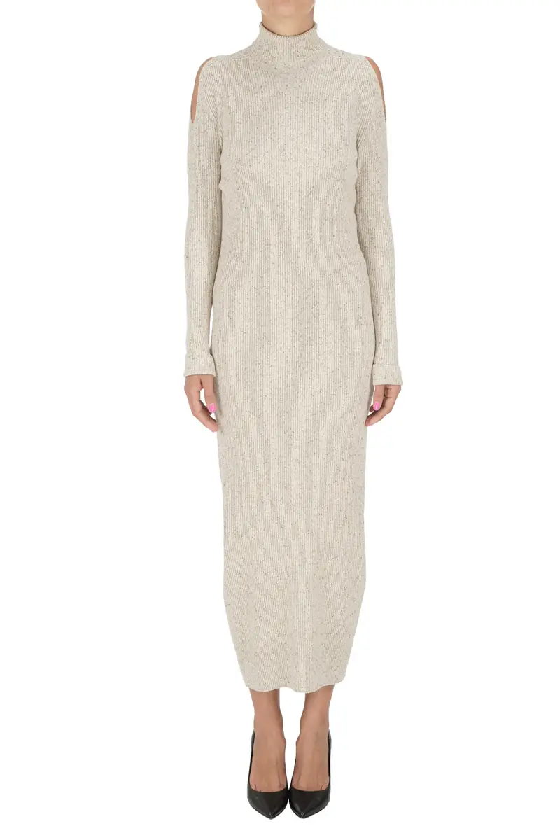 Abito in maglia a costine Beige