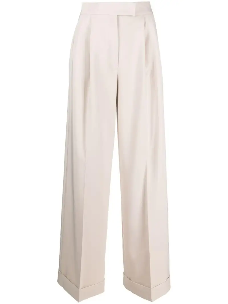 Pantalone svasati donna con pieghe Panna