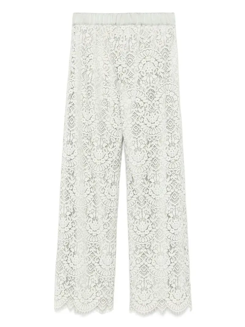 Pantalone verde giada ricami traforati miniatura 2