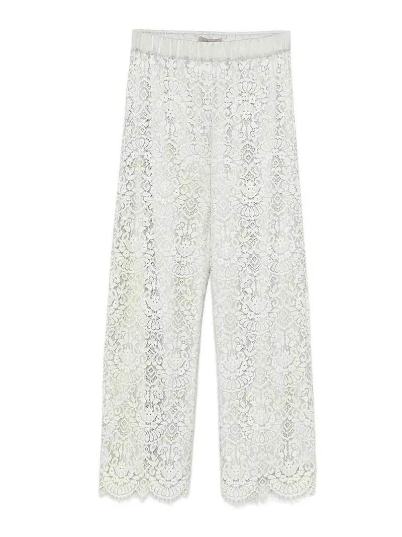 Pantaloni in pizzo verde con cintura elastica