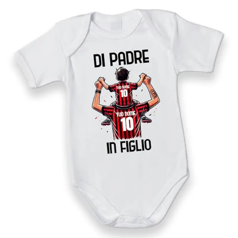 D&Vlab Bodino Neonato Bimbo Bambini Divertenti DI PADRE IN FIGLIO Personalizzato con Nome in 100% Cotone per Papà Tifosi Calcio Squadre Ultras Rosso Neri miniatura 2