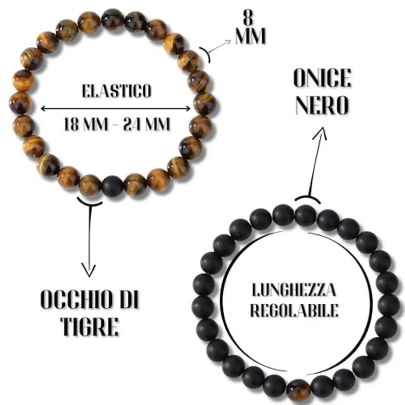 DAC Bracciale Uomo 2 pezzi Con Pietre Naturali Braccialetto Scatola Regalo Fidanzato Donna Chakra con Vere Pietre Naturali Tibetano Yoga Gioielli (EYE + NERO) miniatura 3