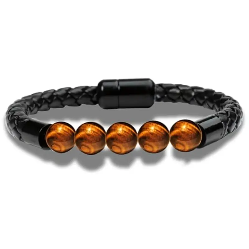 DAC Bracciale Uomo 2 pezzi Con Pietre Naturali Braccialetto Scatola Regalo Fidanzato Donna Chakra con Vere Pietre Naturali Tibetano Yoga Gioielli (Nylon + Eye)
