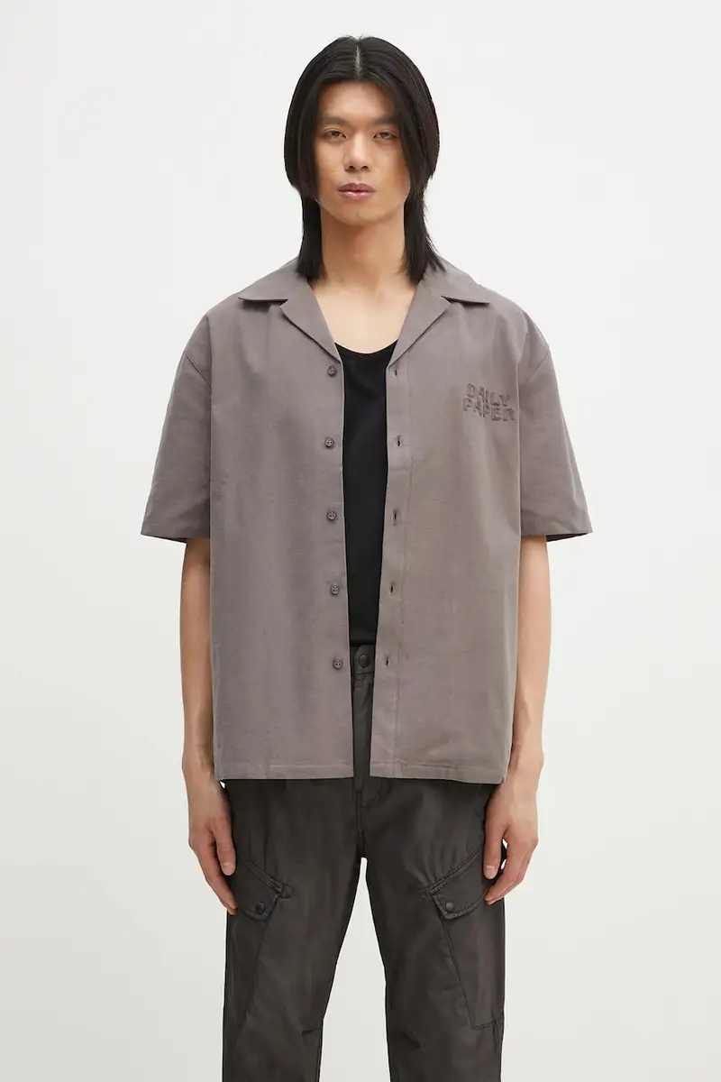 camicia in cotone Chain Stitch Ss Shirt uomo colore grigio 2511125