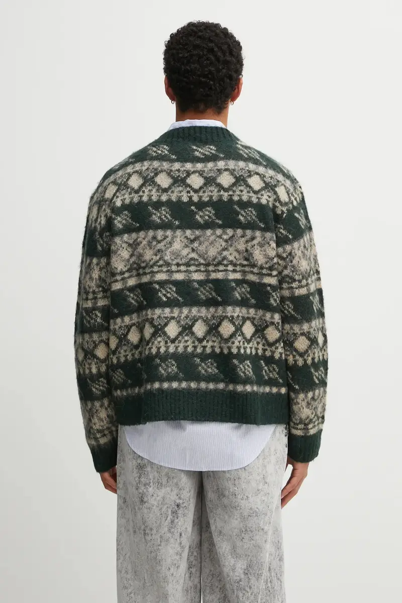 cardigan con lana Pattern Check colore verde 2521126 miniatura 3