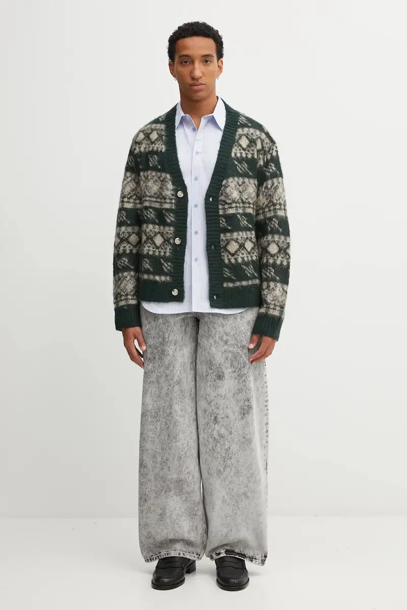 cardigan con lana Pattern Check colore verde 2521126 miniatura 5