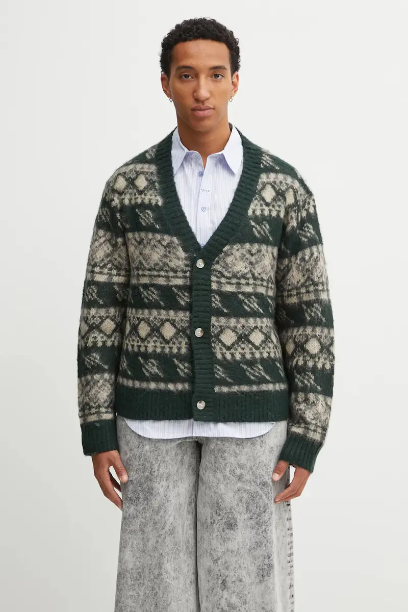 cardigan con lana Pattern Check colore verde 2521126