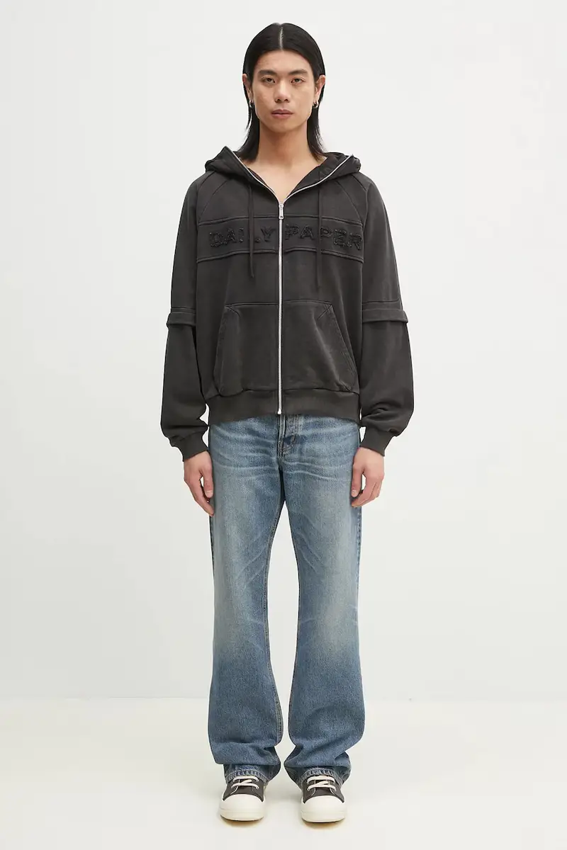 felpa in cotone Garment Wash Jacket Nero miniatura 5