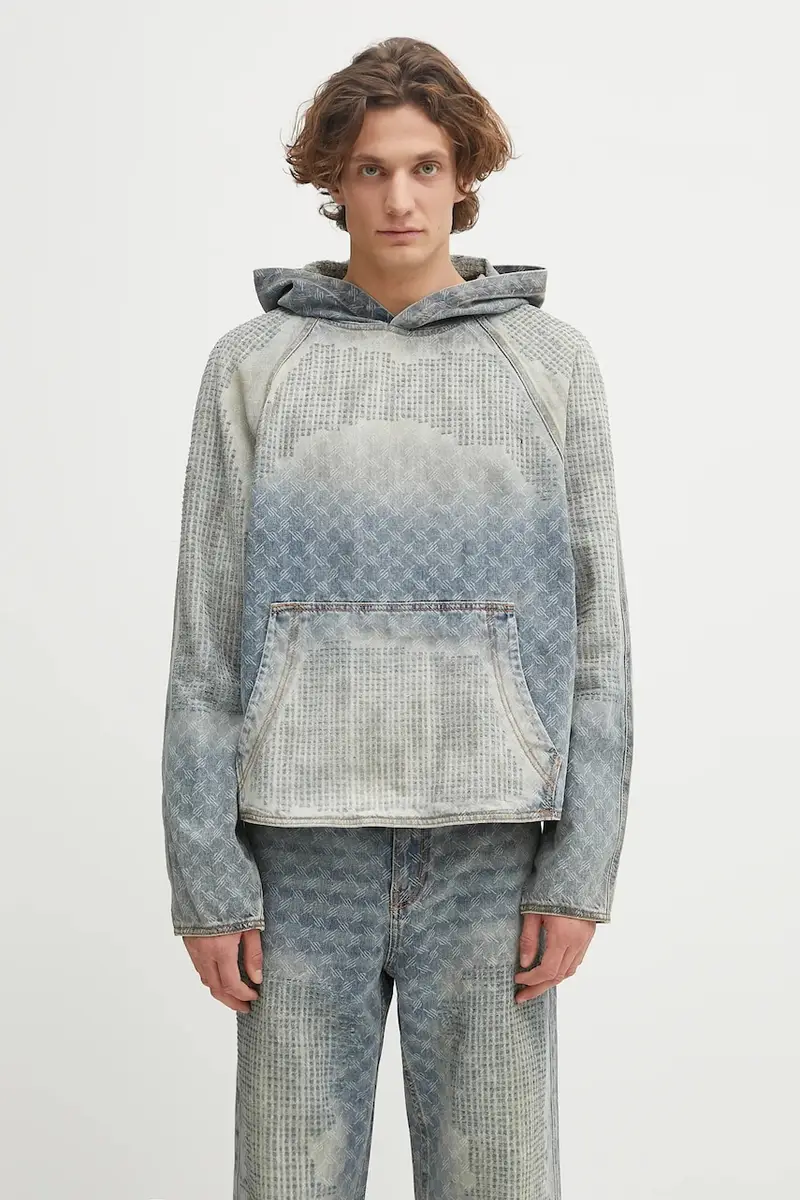 felpa in denim Destroyed Denim Hoodie uomo colore blu con cappuccio 2521025