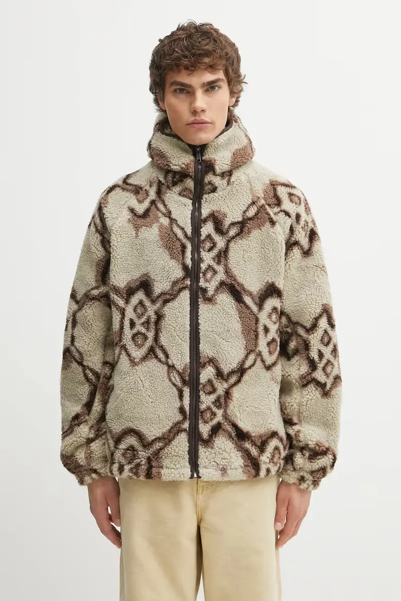felpa in pile Burned Shield Sherpa Hoodie Beige