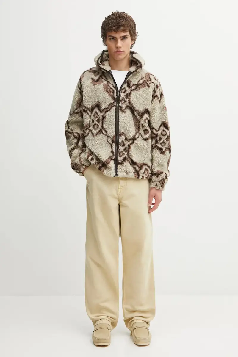 felpa in pile Burned Shield Sherpa Hoodie uomo colore beige con cappuccio 2521134 miniatura 5