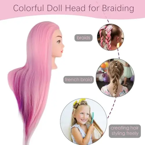 DaizySight Testa di Manichino per Parrucchieri, 100% Capelli Sintetici, Testina per Acconciature, Testa Bambola da miniatura 3