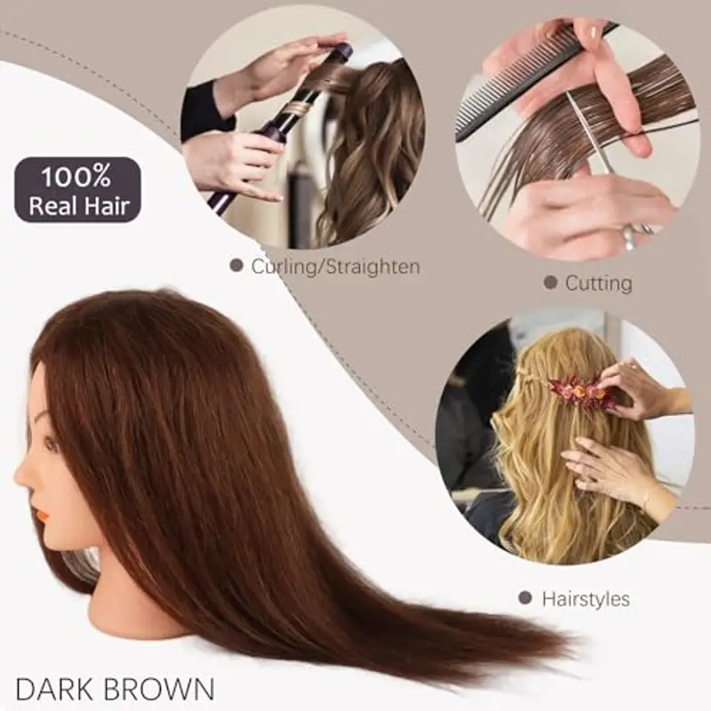 DaizySight Testa per Parrucchieri Capelli Veri 100%, Testina Parrucchiere Manichino, Testa Formazione Acconciature miniatura 3