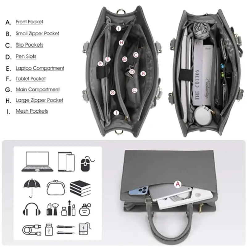 Dakuly Borsa Donna da Lavoro Borsa Porta PC 15, 6 Pollici Impermeabile Grande Borse a Mano per Università Ufficio Affari miniatura 3