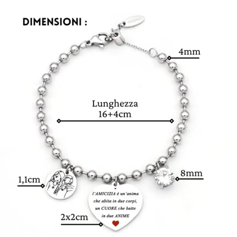 dalcuore Bracciale Amica, Ipoallergenico, Idee Regalo Amiche Compleanno Amica Migliore Braccialetto con Frase Speciale miniatura 3