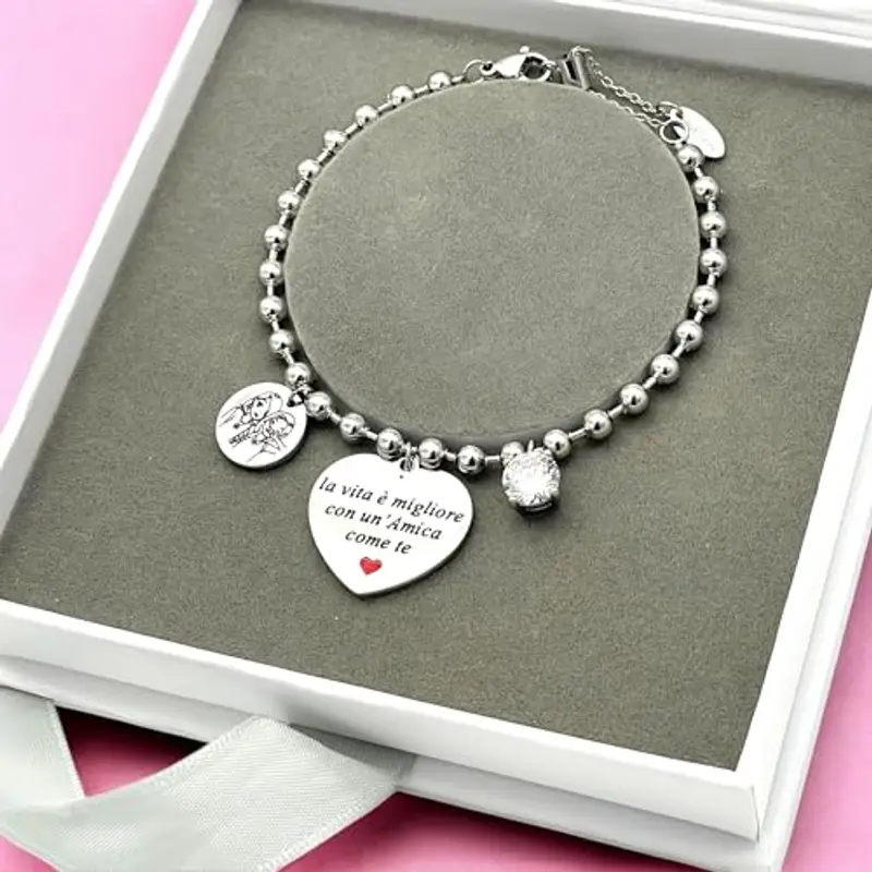 dalcuore Bracciale Amicizia, Ipoallergenico Idee Regalo Donna Compleanno Amica Braccialetto Ragazza Frasi Speciali per miniatura 3