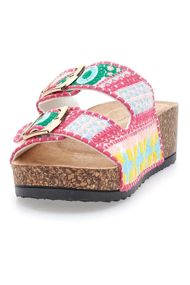 Sandali multicolor con fantasia geometrica e doppia fibbia Dame Rose APY65 [FUXIA] miniatura 3