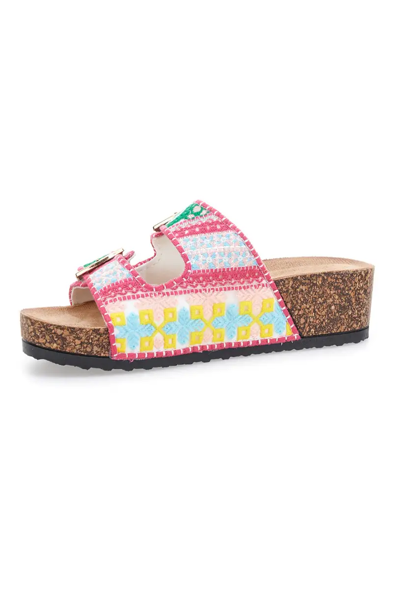 Sandali multicolor con fantasia geometrica e doppia fibbia Dame Rose APY65 [FUXIA] miniatura 4